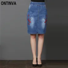 Эластичная талия цветочные юбки Джинсовая с вышивкой летняя Дамская Ретро рваная раздельная джинсовая юбка Jupe Женская юбка размера плюс с карманом
