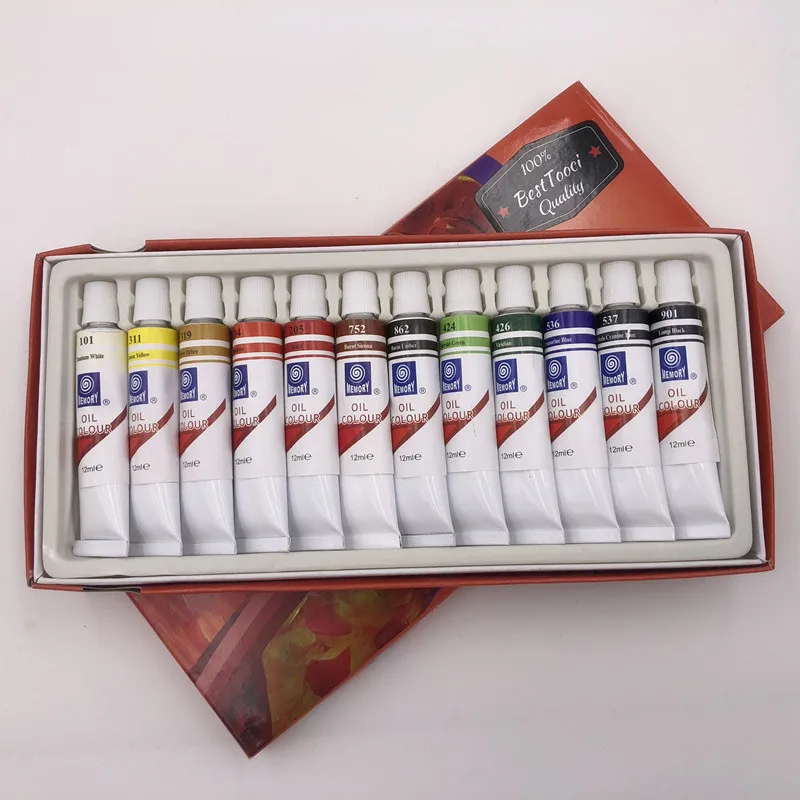 Art Paint Acrylic Oil Paint 12 ML 12 Colors Set Canvas Pigment Art Paints Each Tube Drawing Free For Brush And Tray