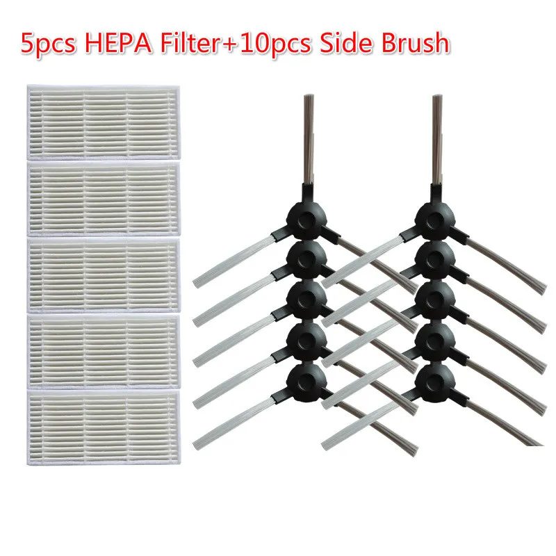 

15pcs/lot Side Brush*10+HEPA Filter*5 for Panda X600 pet Kitfort KT504 Robotic Robot Vacuum Cleaner Parts
