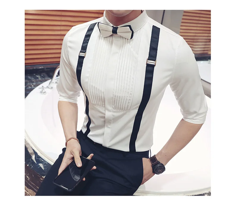 Chemise Homme с бабочкой Для мужчин рубашка-смокинг черный, белый цвет стильные рубашки для Для мужчин Свадебная вечеринка клуба вечерние