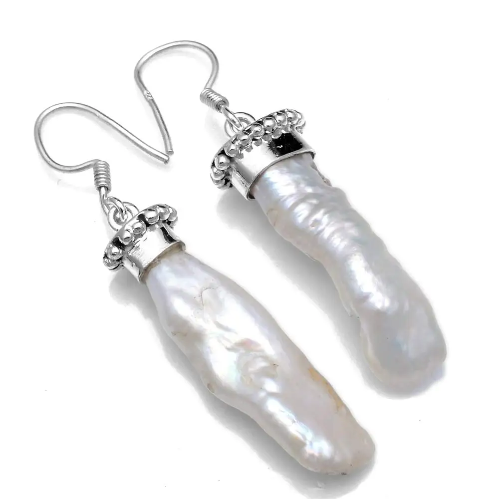 

Genuine Biwa Pearl 925 Sterling Silver Earrings, 45.8 mm, 2SE0473