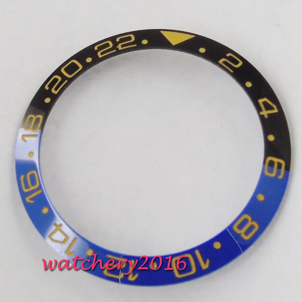 38mm black blue ceramic bezel Yellow numbers insert for 40mm submariner men's watch