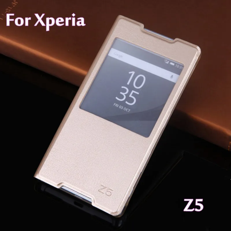 

Luxury Open Window View Case PU Leather Holster Flip Cover Mobile Phone Bag Shell For Sony Xperia Z5 E6603 E6633 E6653 E6683