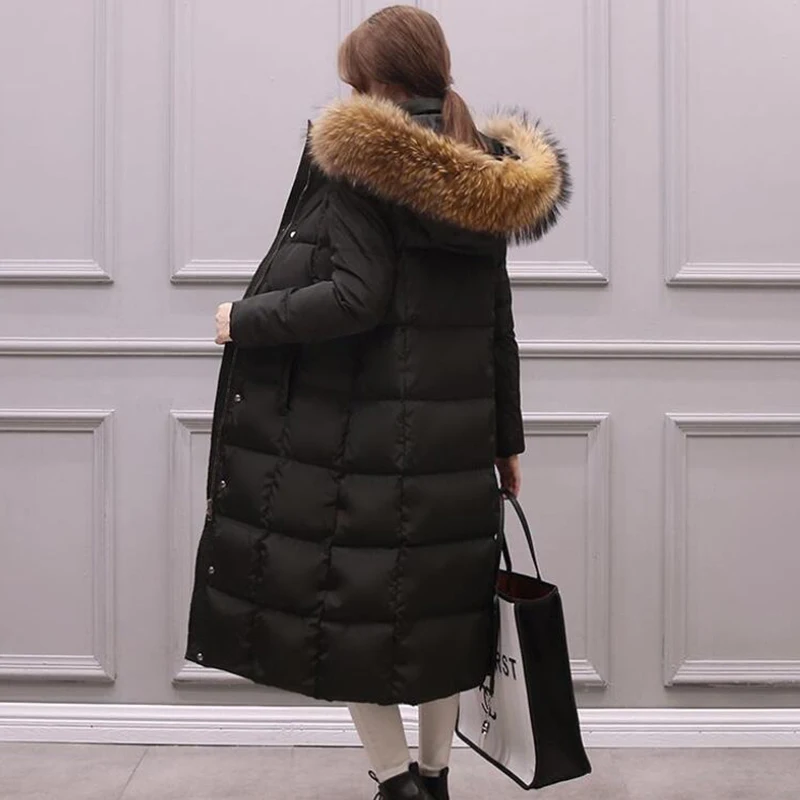 

Big Real Fur 2019 Winter Jacket Women Parka Raccoon Fur Collar Winter coat women Lengthen down Jacket Thicken Warm female Jacket