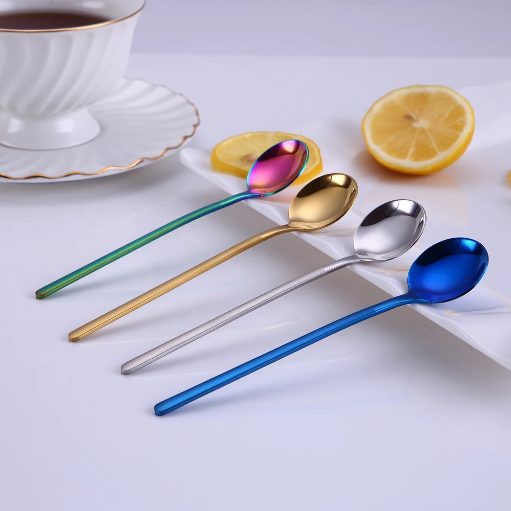 

1PC Stainless Steel Rainbow Coffee Spoon Cold Drink Fruit Ice Cream Dessert Tea Stir Spoon Kitchen Supplies Tableware Dinnerware