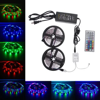 

10M 600leds SMD 3528 RGB LED Light Strip Home Decorative LED Light Strip+44 key IR+12V 5A Power Supply Kit TV Background Light