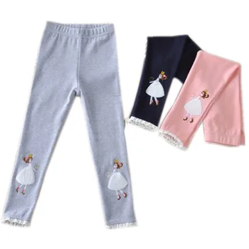 

kids girls lace trim princess cotton causal skinny leggings children fashion spring summer autumn 3-color leggings 4 -11T