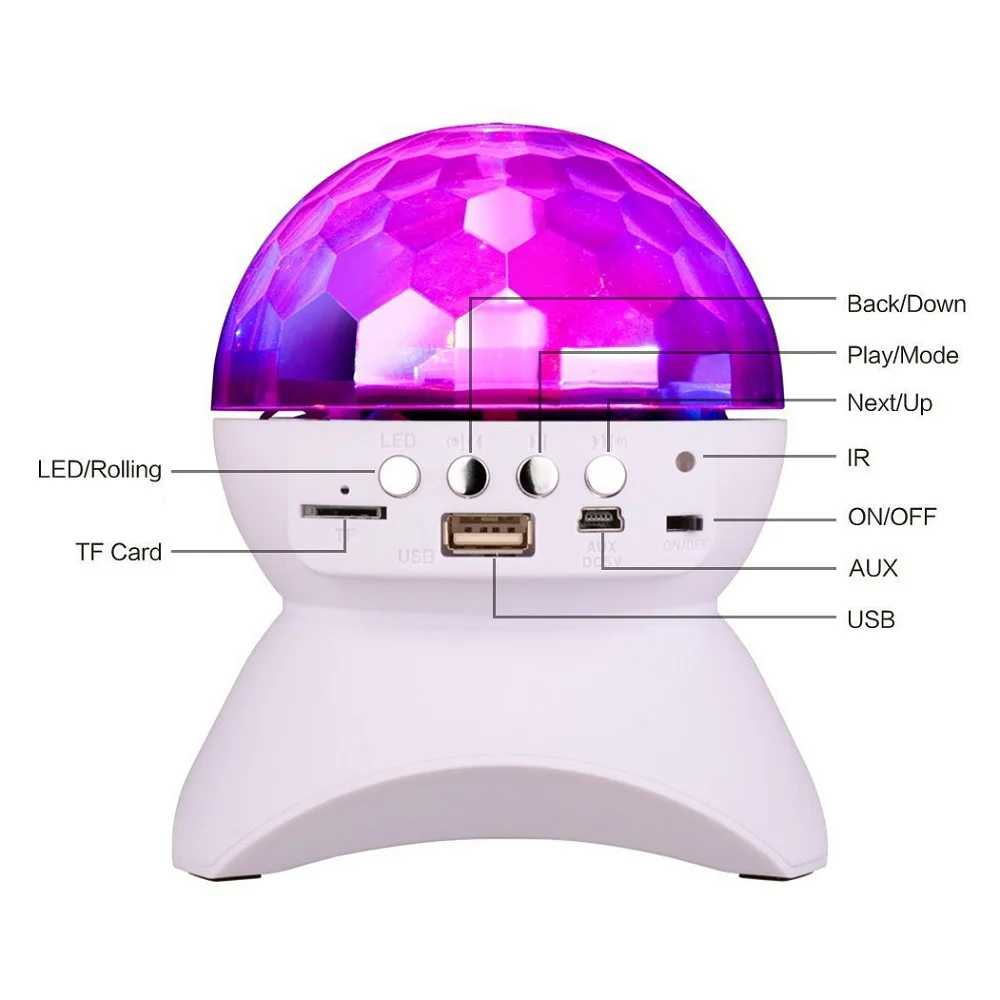 

Disco DJ Party Bluetooth Speaker Built-In Light Show Stage Effect Lighting RGB Color Changing LED Crystal Ball Support TF AUX FM