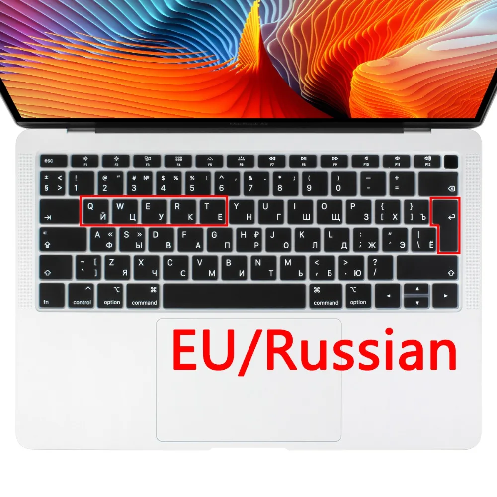 

Euro Russian Water Dust proof keyboard cover for macbook New Air 13 2019 2018 A1932 Touch ID Super Thin keyboard Protector Skin