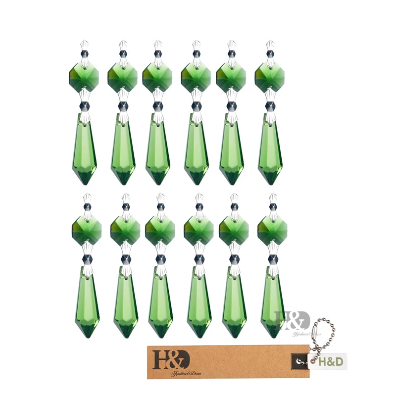 

38MM 10Pcs/bag Green Crystal Chandelier Lamp Lighting Part Glass Drop Prisms Pendants With Sliver Butterfly Buckle Home Ornament