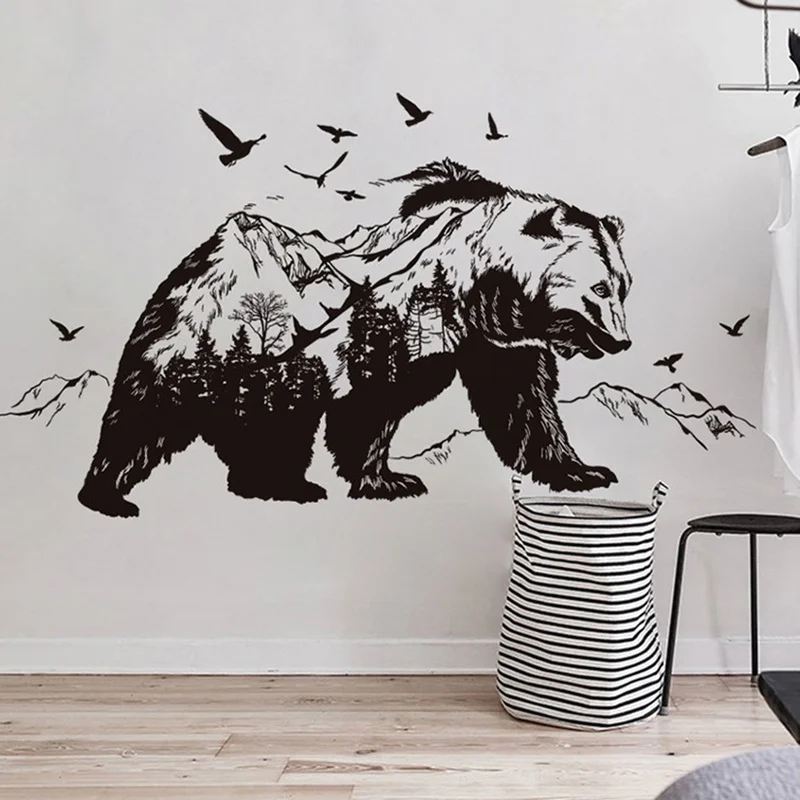 

New Design Vinyl Wall Art Decals Room Decor Large Size Diy Home Decor Black Bears Fish Tattoo Mural Mountain Wall Sticker