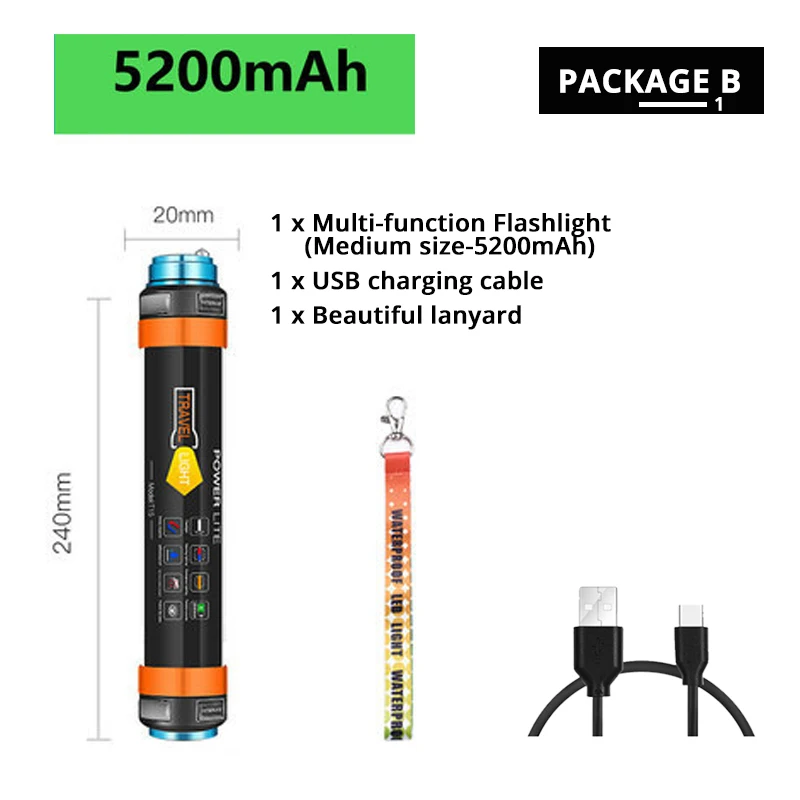 Многофункциональный Перезаряжаемые светодиодный вспышка светильник Кемпинг Фонари 7800 мАч палатка светильник работы лампы рыбалка Предупреждение светильник IP68 из водонепроницаемого материала - Испускаемый цвет: 24CM-5200mAh-1