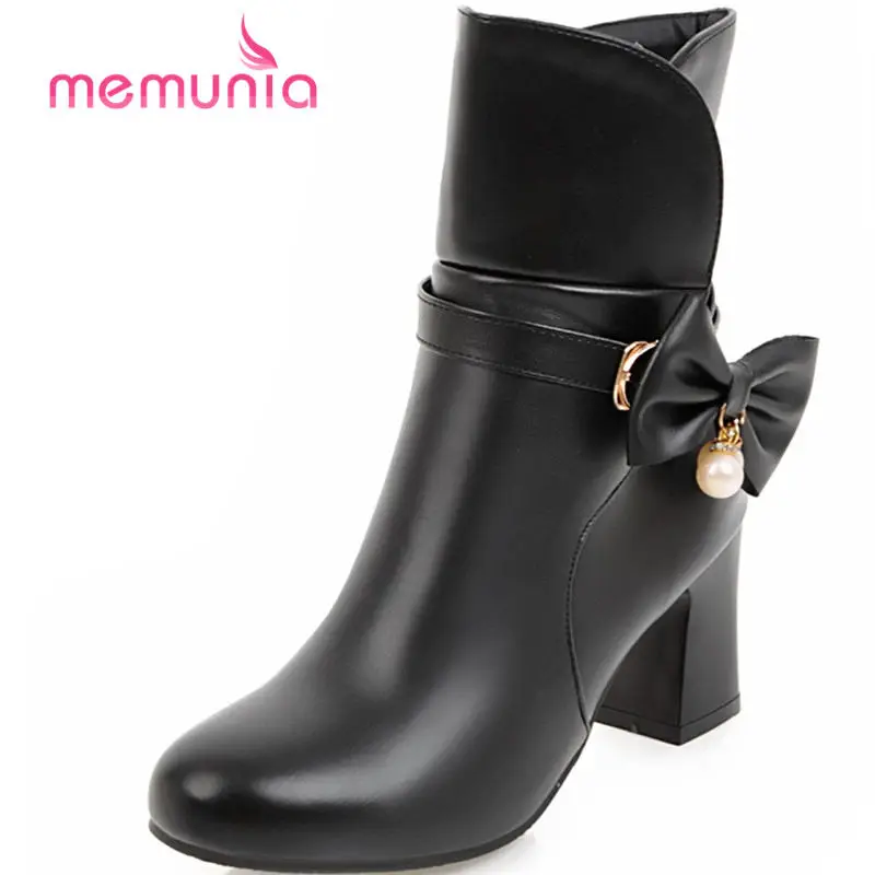 

MEMUNIA new arrive 2020 simple square heel ankle boots for women autumn winter high heel boots warm short plush boots size 33-43