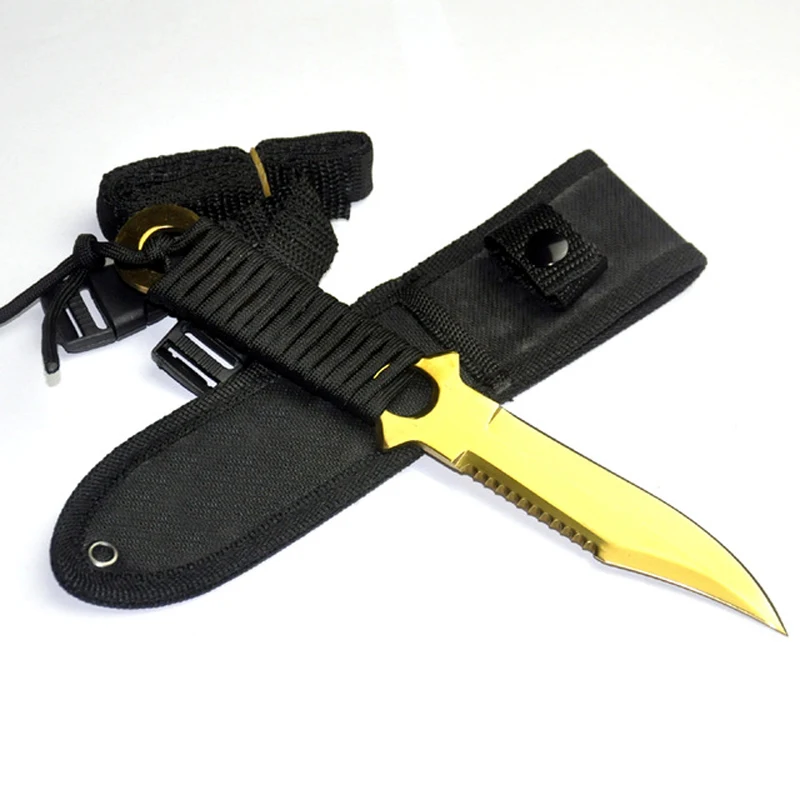 

Gold Color Tactical Knife Survival Paratroopers knife blade Stainless Steel Diving Straight knife Outdoor Camping Pocket Knife