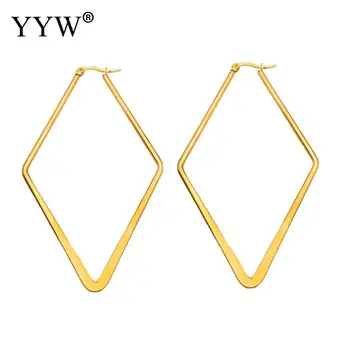 

2019 New Golden Rhombus Women Hoop Earrings Stainless Steel Dangle Geometric Elegant Female Personality Ear Jewelry Kolczyki
