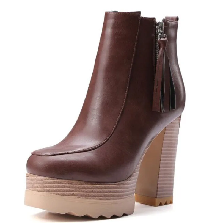 New Women High Heels Ankle Boots Zipper Casual Platform Shoes Woman Fashion Motorcycle Boots Girls Warm Autumn Winter Botas 2017 (4)