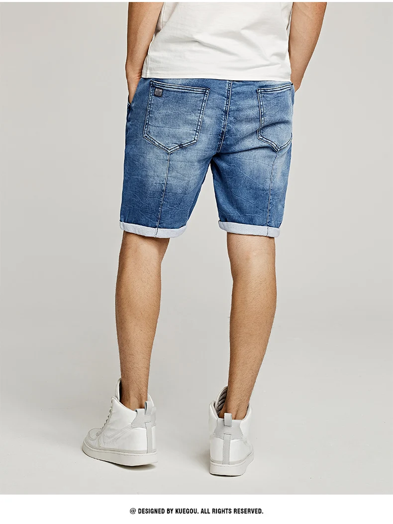 Summer Men Denim Shorts Cotton Elastic Waist Blue Color For Man Fashion Slim Fit Pocket Jeans Male Wear Short Trousers 2926