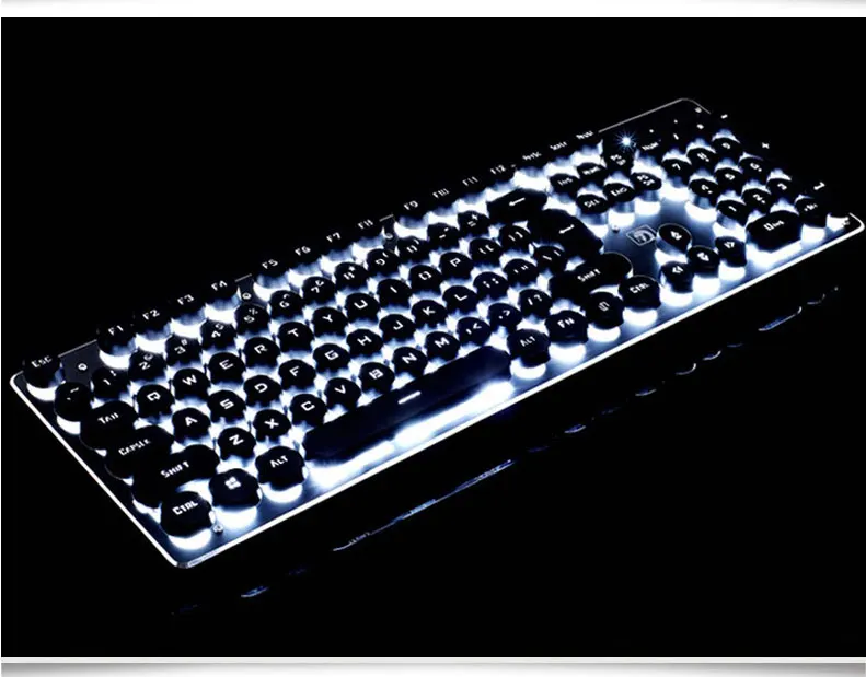 Backlit Gaming Keyboard Steampunk Retro Round/Square Keycap USB Wired Glowing Metal Panel Laptop computer Keyboard RU stickers