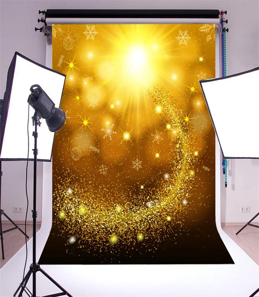 

Photography Backdrop Christmas Snowflakes Bokeh Sparkle Spots Golden Glitter Happy New Year Photo Background Party