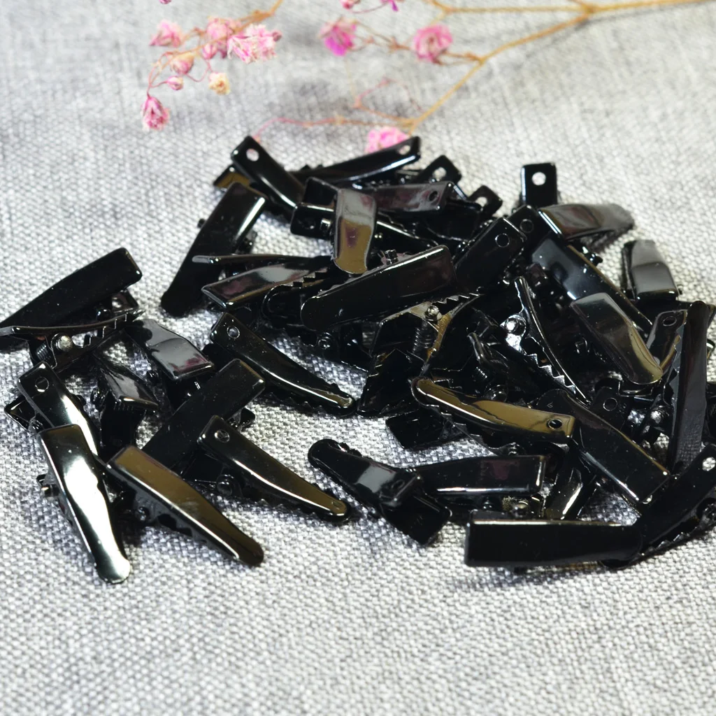 50pcs Mini Black Metal Single Prong Hair Clips Alligator Barrette Findings DIY Women Baby Hair Accessories Kids Hair Bows