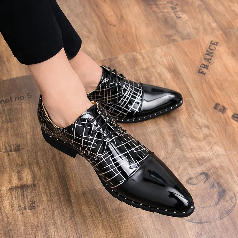 

2019 Fashion Men's Formal Business Shoes Pointed top Dress Shoes outdoor lace up Oxfords Leather Men wedding party Shoes l5
