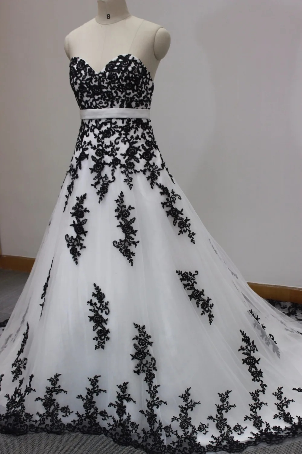 white and black lace wedding dress