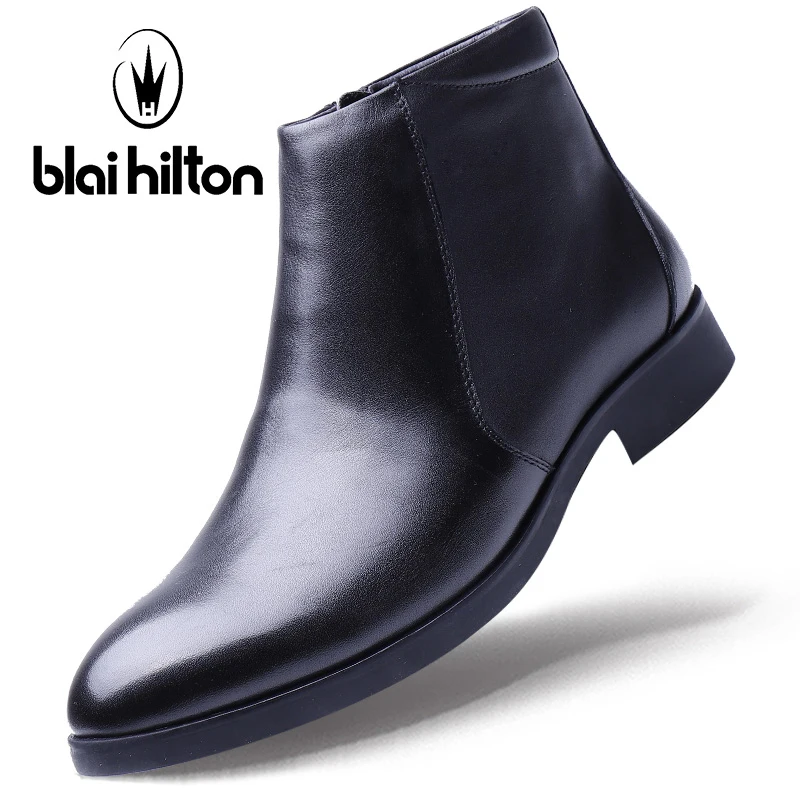

Blai Hilton 2018 British Autumn Winter 100% Luxury Genuine Cow Leather Western Cowboy Boots Men Shoes Warm Fur Mens Ankle Boots