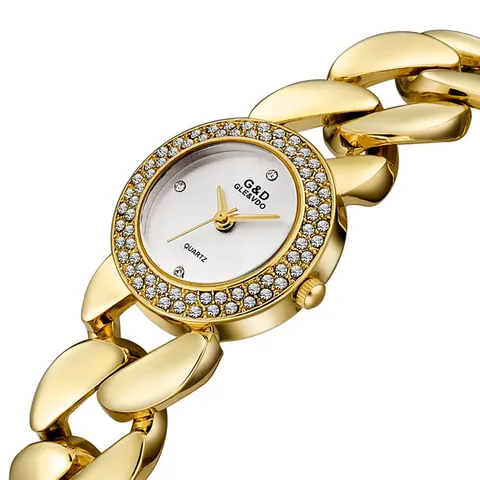 Marca de Luxo Pulseira de Relógio de Pulso Mulheres Relógios Top Strass Ouro Laides Quartz Relógio Feminino 2020g & d