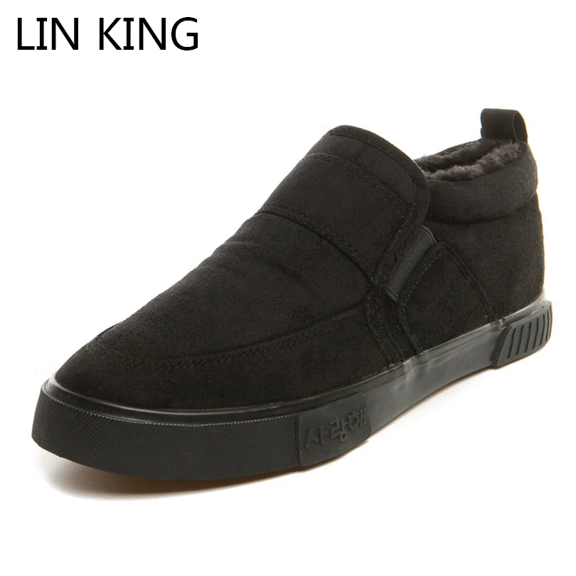 

LIN KING New Men Snow Boots Round Toe Thick Sole High Top Warm Winter Boots Short Plush Flock Slip-on Solid Cotton Padded Shoes