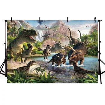 

Cartoon Jurassic World Dinosaur Photography Backdrop Safari Jungle Dinosaur Party Backgrounds for Birthday Decorations Photocall