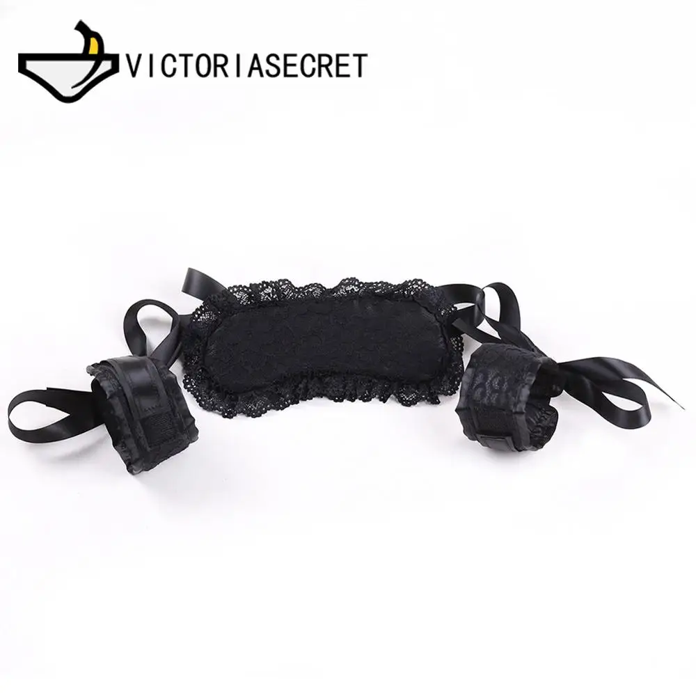 Halloween Bdsm Bondage Handcuffs Lace Mask Adult Sex Toy Black Lace Eye Bundled Bondages Alternative Sex Shop Exotic Accessories