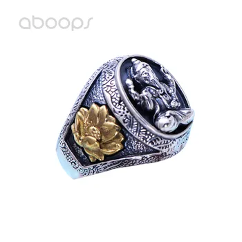 

Two Tone 925 Sterling Silver Buddhism Geneisha Ring with Gold Lotus Flower for Men Boys Size 7 8 9 10 11 Free Shipping