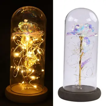 

Creative Gift 24K Gold Foil Artificial Flower Led Night Light Rose Glass Cover Valentine's Day Gift Home Decoration
