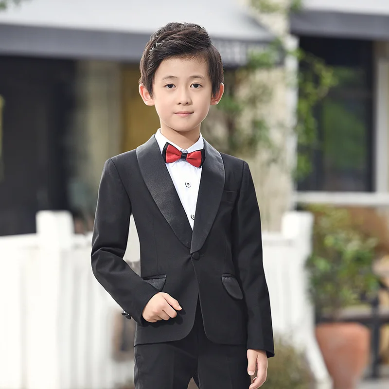 

The new boys suits - boys dress suits boy flower girl children show host performances black long-sleeved suit small suit