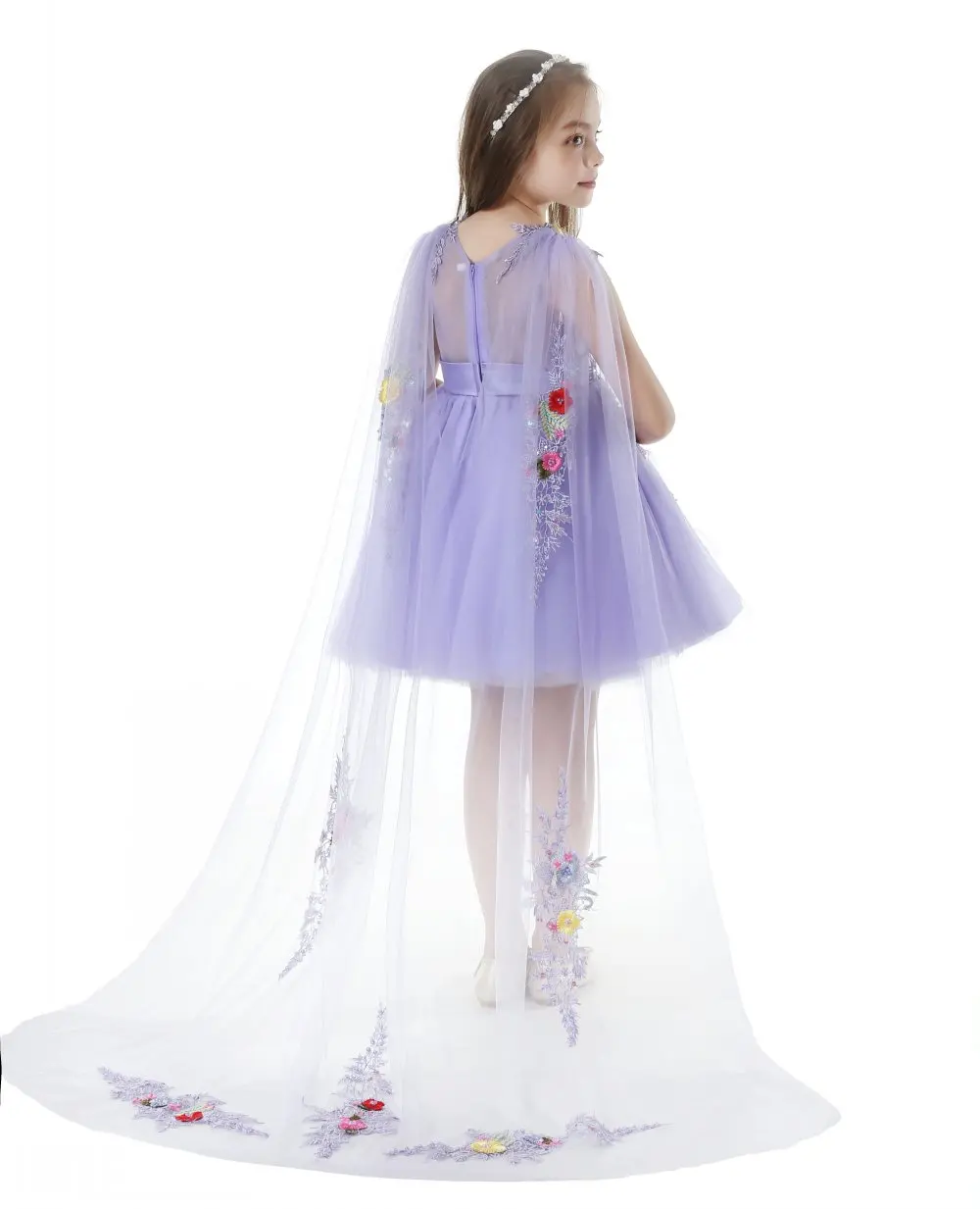 

Free Shipping Knee Length 4-12 Years Kids Party Dress 2018 New Arrival Lilac Flower Girl Dresses With Train Child Princess Gowns