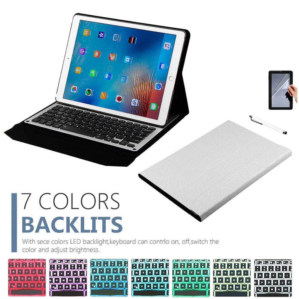 

High Quality Bluetooth Backlight Aluminum Keyboard + Synthetic PU Leather Case For iPad Pro 12.9 2015 2017