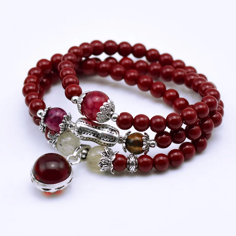Natural Cinnabar Bracelet Red Ball Pendant Accessories Buddhist Beaded