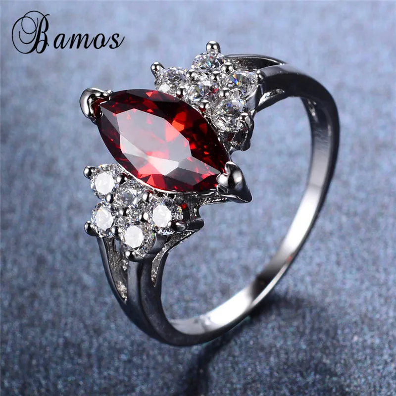 

Bamos Brand Charming Colorful Horse Eye Shape Red/Green/Purple AAA Zircon Birthstone Rings For Women White Gold Filled Jewelry