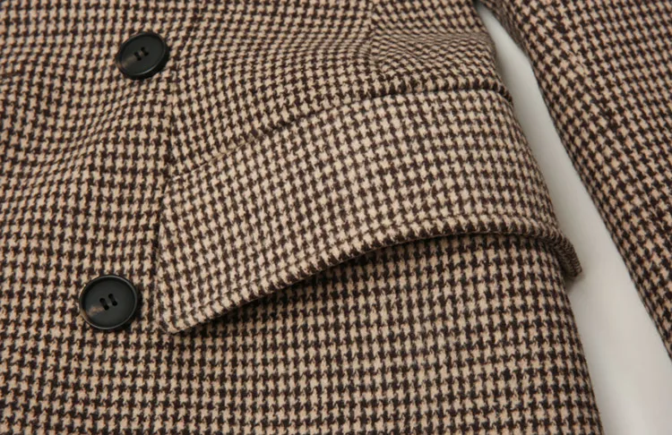 LKGHULO Женское шерстяное пальто клетчатое женское Свободное длинное двубортное шерстяное пальто зимнее пальто шерстяное пальто пальто W563