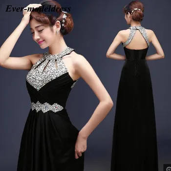 

Sexy Prom Dresses 2019 Black Gold Blue O-Neck Beaded Crystal Backless A-Line Floor Length Vestidos De Festa Evening Party Gown