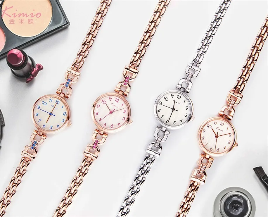 KIMIO Casual Blue Rhinestone Watch Women Wave Texture Rose Quartz Dress Bracelet Gold Watch Ladies Wrist Watches Luxury Brand KIMIO Casual Blue Rhinestone Watch Women Wave Texture Rose Quartz Dress Bracelet Gold Watch Ladies Wrist Watches Luxury Brand
