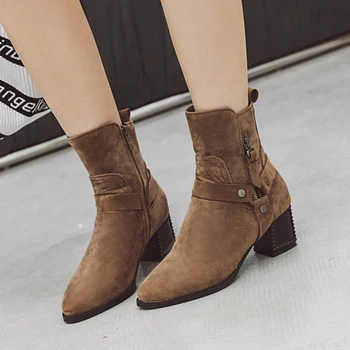 

Brand New Big Size 43 Chunky Heels Ankle Boots Woman Shoes Zipper Autumn Winter Shoes Women Boots Female
