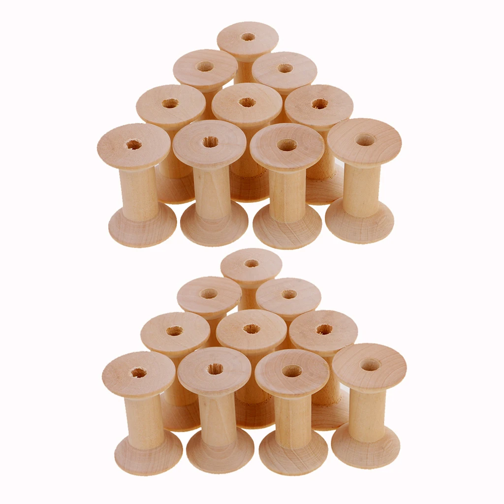  20 Pieces Wood Empty Sewing Bobbins Spools Sewing Thread Ribbon Holder 47mmx31mm