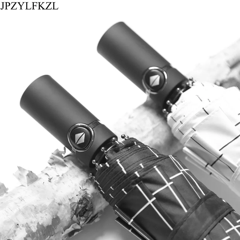 

JPZYLFKZL10K umbrella automatic Men Women's Stripes Lattice Sun Umbrella Anti-UV Windproof Three Folding Umbrella Corporation