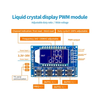 

Signal Generator PWM Pulse Frequency Duty Cycle Adjustable Module LCD Display 1Hz-150Khz 3.3V-30V PWM Board Module