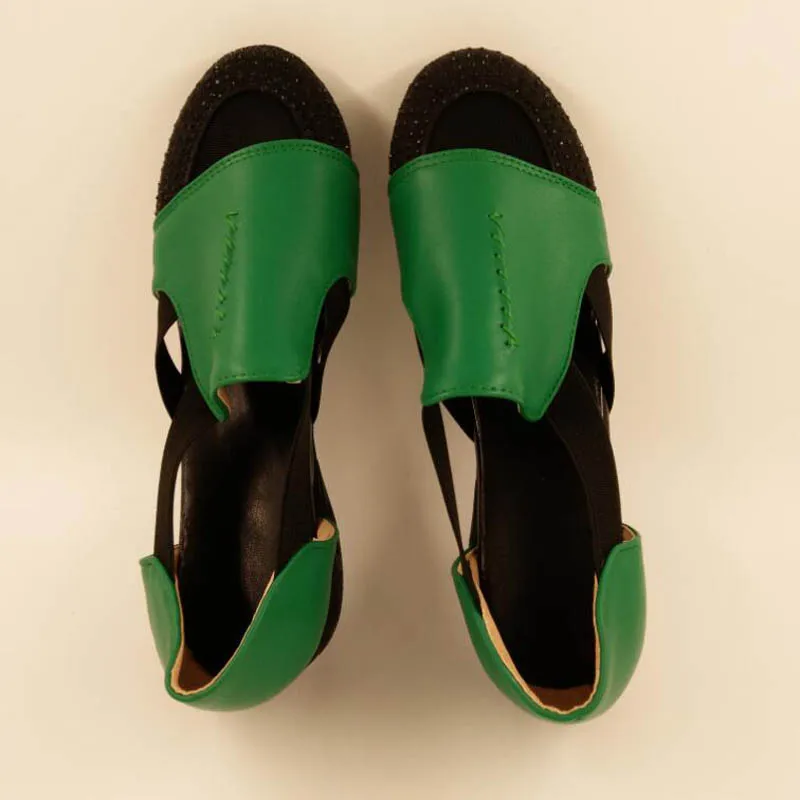Модные стразы с вырезными элементами Римские сандалии для Для женщин; дышащие Туфли Без каблука; Для женщин Босоножки в римском стиле женские Повседневная Летняя обувь - Цвет: green