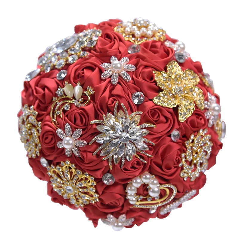 Kyunovia белый брошь букет из розового золота со стразами свадебное с кристаллами Bling Boquet роскошный букет памяти Свадебный букет D59 - Цвет: Red
