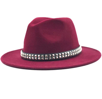 Осенне-зимние женские шерстяные мягкие шляпы для мужчин и женщин, топ, джазовая шляпа в европейском и американском стиле, круглые кепки, шляпы с бантом - Цвет: Wine