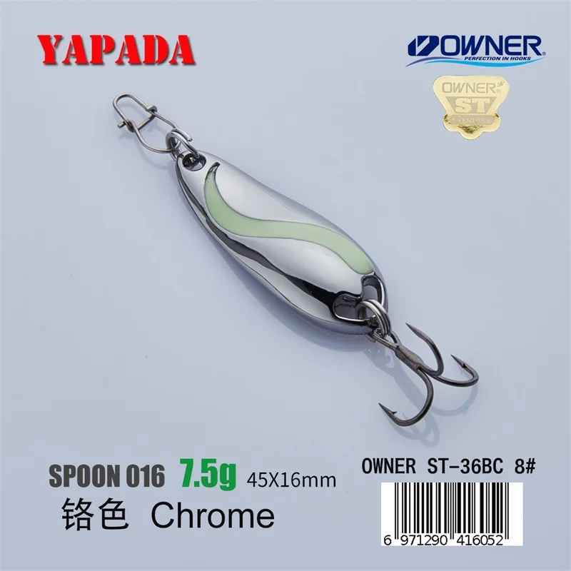 YAPADA ложка 016 TaiChi светящаяся 5 г/7,5 г 37-45 мм держатель тройной крючок Многоцветный Металлический цинковый сплав ложка рыболовные приманки - Цвет: Chrome 7.5g