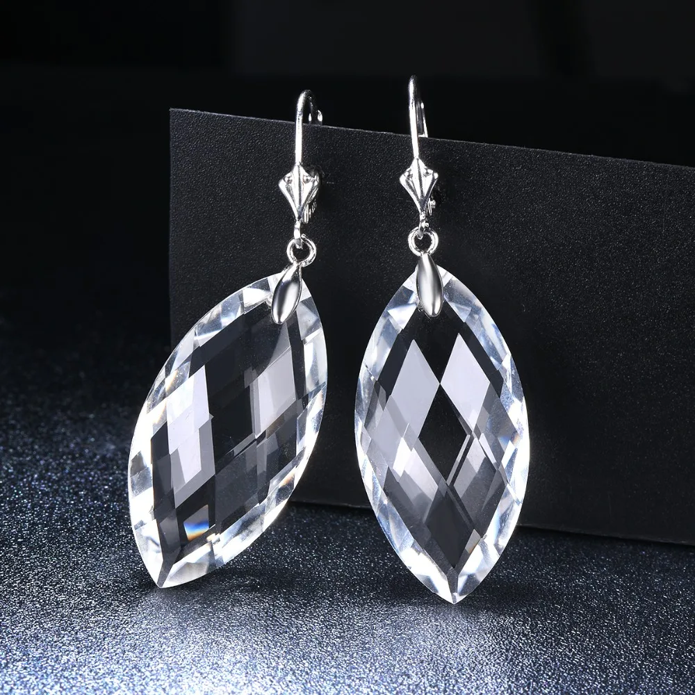 

Statement White Crystal Earrings Solid 925 Sterling Silver Drop Dangle Earrings for Women Jewelry Wedding Valentine's Best Gift